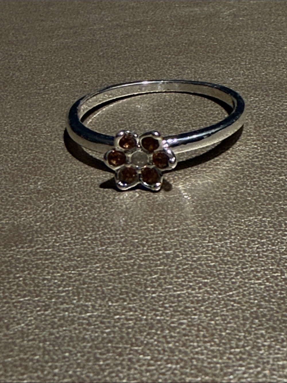 Sterling Silver Flower Ring with Brown Gemstones